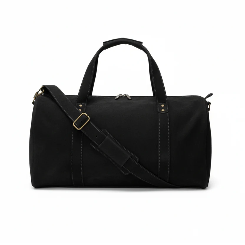 Pieltoro - Premium Black Leather Duffle Bag with Shoe Compartment